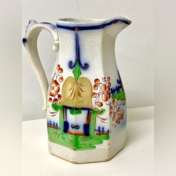 19th Century Antique Gaudy Welsh PAGODA Octagonal Lustreware Pitcher Jug 550 - Picture 3 of 16